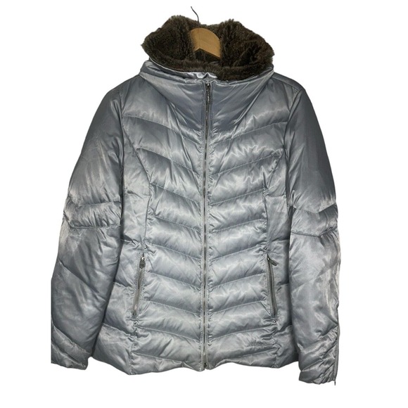 Eddie Bauer Jackets & Blazers - Eddie Bauer Womens Premium Goose Down Quilted Jacket Coat FauxFur Collar Large